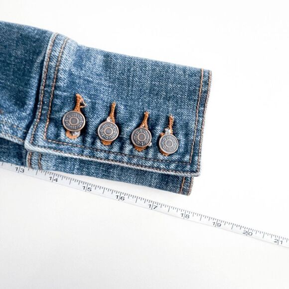 Moto Womens Denim Blazer Jacket Long Sleeve Button Front Blue Wash Small - Picture 7 of 7